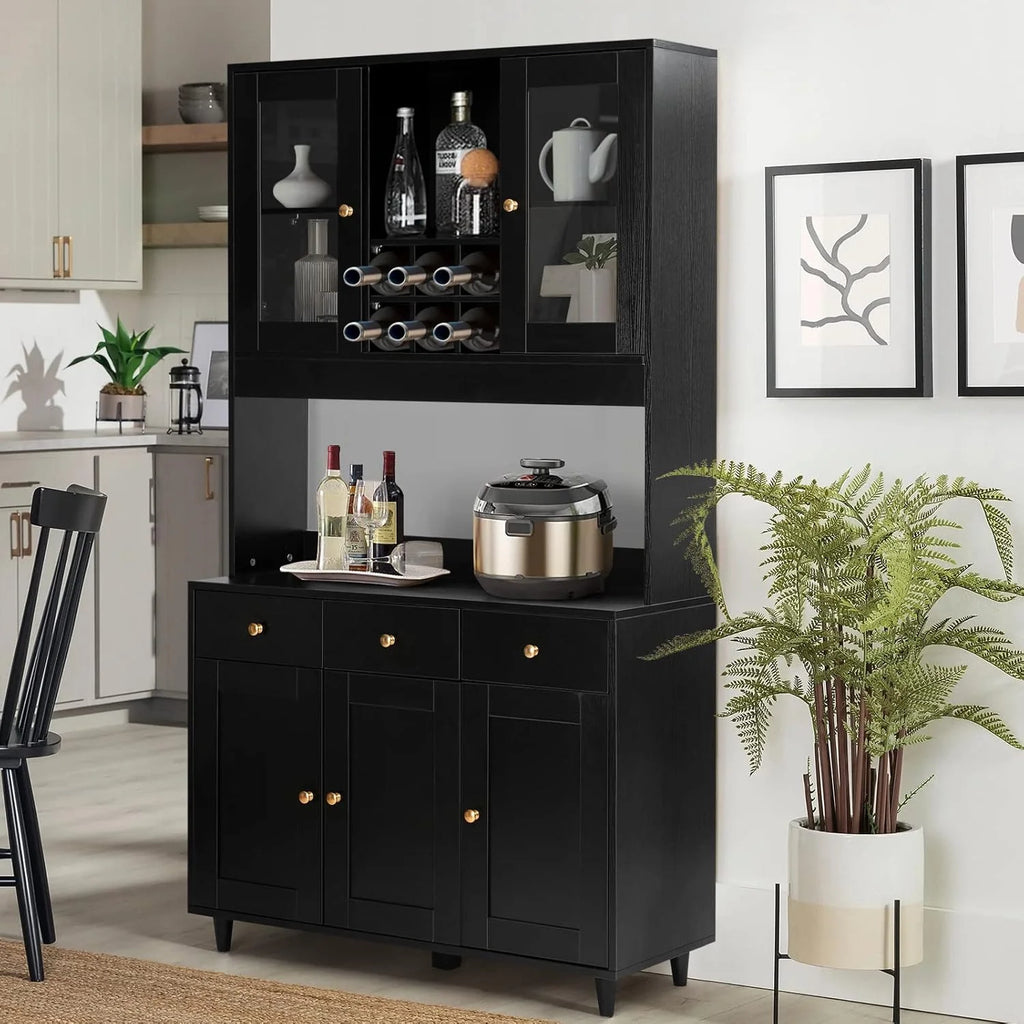 VOWNER Armario Aparador Cocina/Buffet, 100L x 38W x 181H cm, Mueble Auxiliar de Almacenaje, 5 Puertas y 5 Baldas Ajustables, Blanco