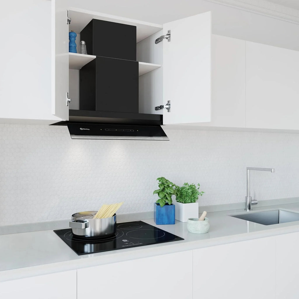 Balay – Campana Extractora Decorativa Integrable, 60 cm de ancho, 4 potencias de extracción, Instalación en Salida de Humos o Recirculación, Negro, 3BD967GN