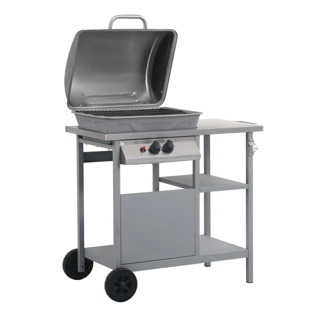 Barbacoa Portátil De Gas Con Mesita De 3 Estantes Plateado Vidaxl