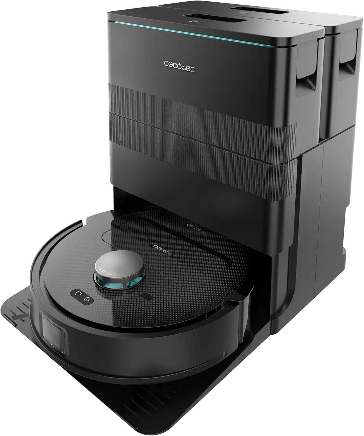 Cecotec Robot Aspirador y Friegasuelos con Base de Autovaciado y App Conga X50 X-Treme. Navegación Láser, Mapeo Interactivo, 15000Pa, Autonomía 240mins, Mopas Elevables, Base con 3 Depósitos