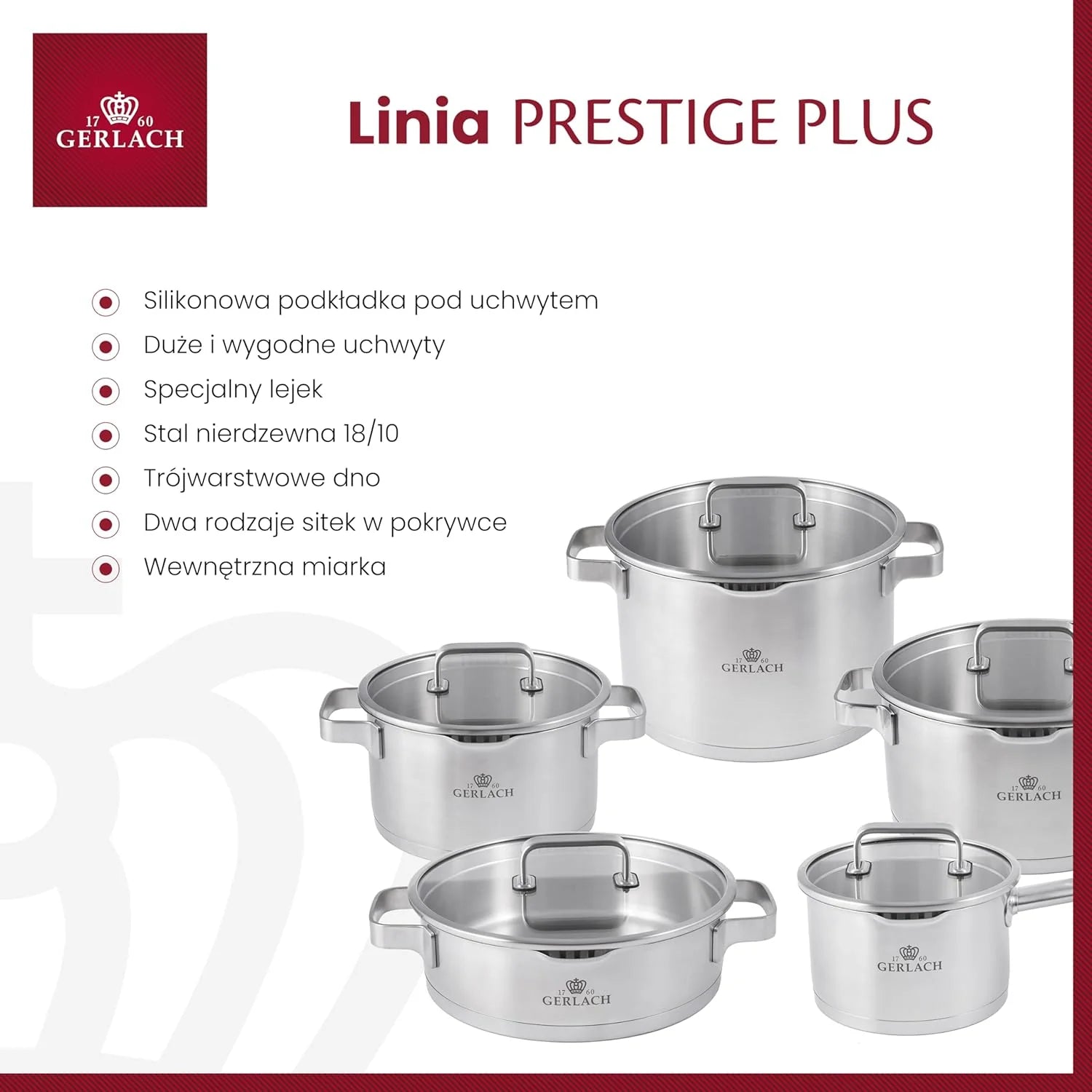 Gerlach Prestige Plus Zestaw Garnków, Srebrny, 10 El.