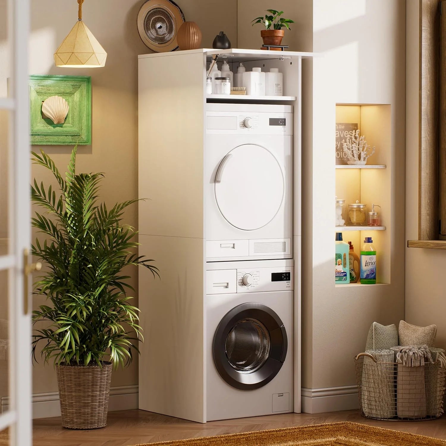 MSFE Armario para Secadora y Lavadora,Mueble Lavadora con Espacio de Almacenamiento,Estantería Organizador de Baño,Estantería para Cuarto de Baño,200 * 65 * 65 CM,Enviado en 2 Paquetes