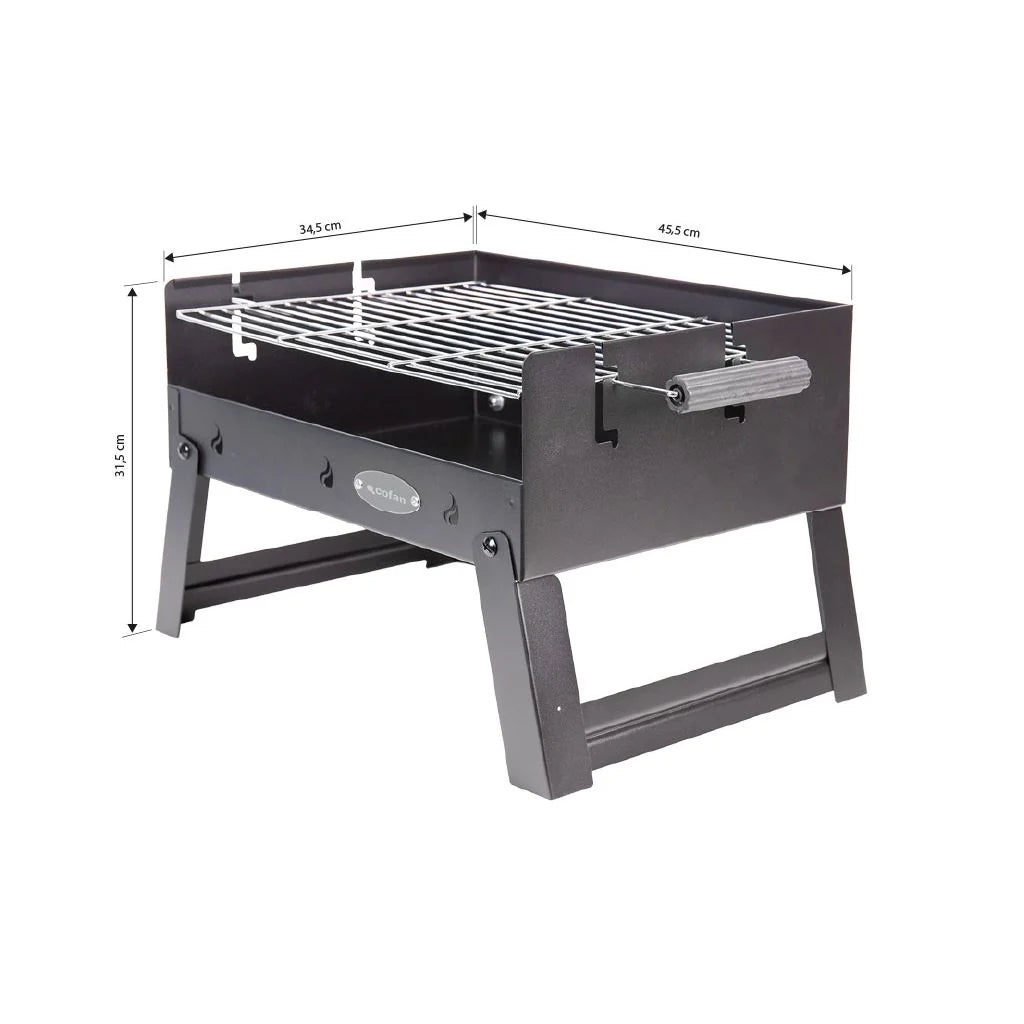 Cofan Barbacoa De Carbón Portátil | Parrilla De Acero Cromado | Barbacoa Plegable | Con Asas Laterales | Ideal Para Camping, Jardín Y Terraza | Medidas: 45,5 X 34,5 X 31,5 Cm