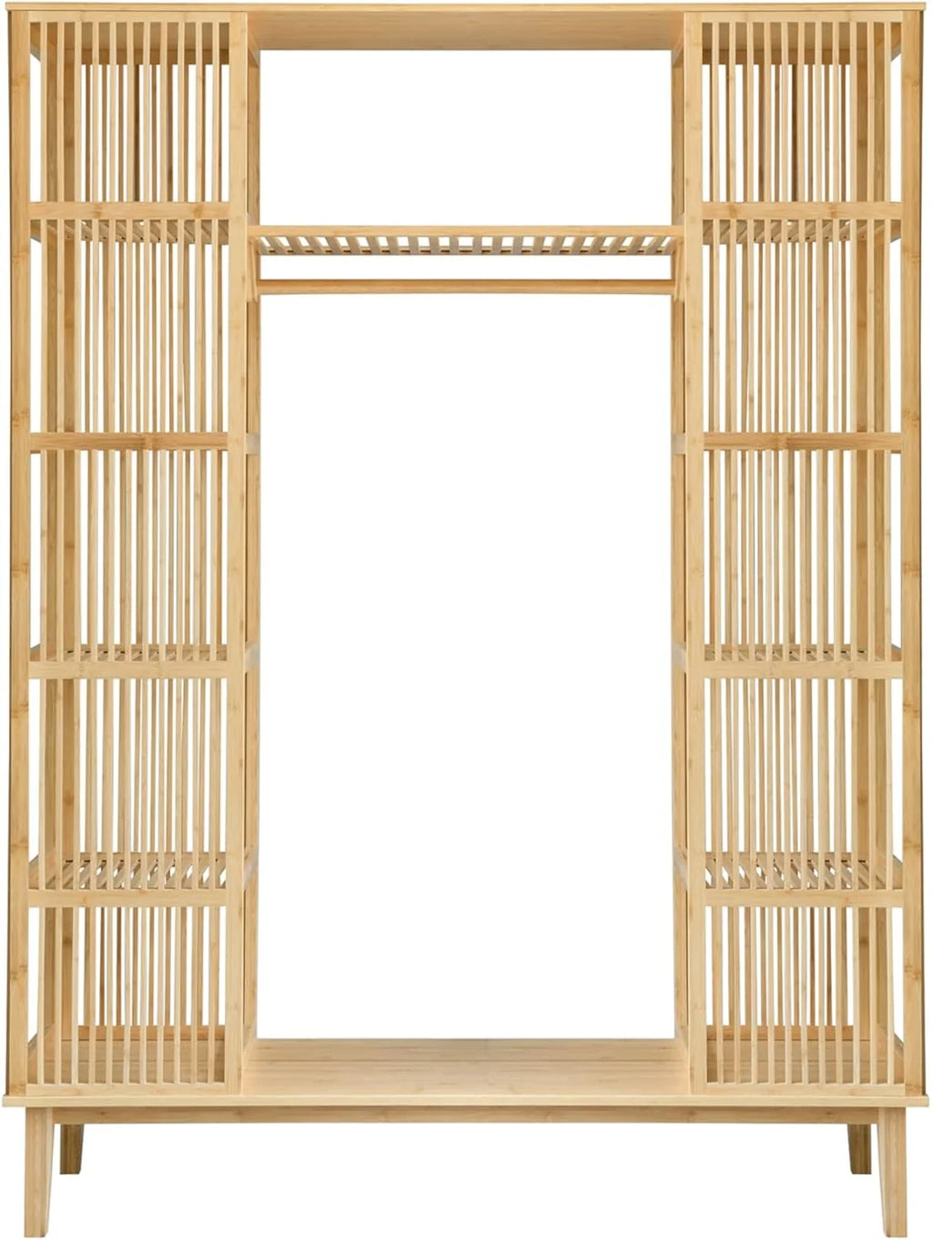 [en.casa] Armario para Ropa con 2 Puertas Deslizantes Clóset con 12 Estantes y 1 Barra de Colgar Perchero de Bambú 185 x 140 x 45 cm Natural