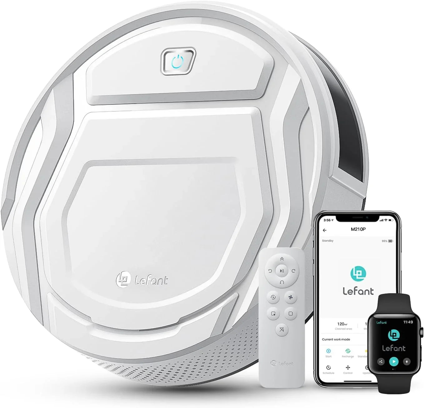 Lefant M210 Pro Robot Vacuum Cleaner, 2200 Pa Suction, 120 Min Autonomy, Tangle-Free Robot Vacuum Cleaner, Thin, Ideal for Pet Hair, Low Hair Carpets, Wi-Fi/App/Alexa, Grey