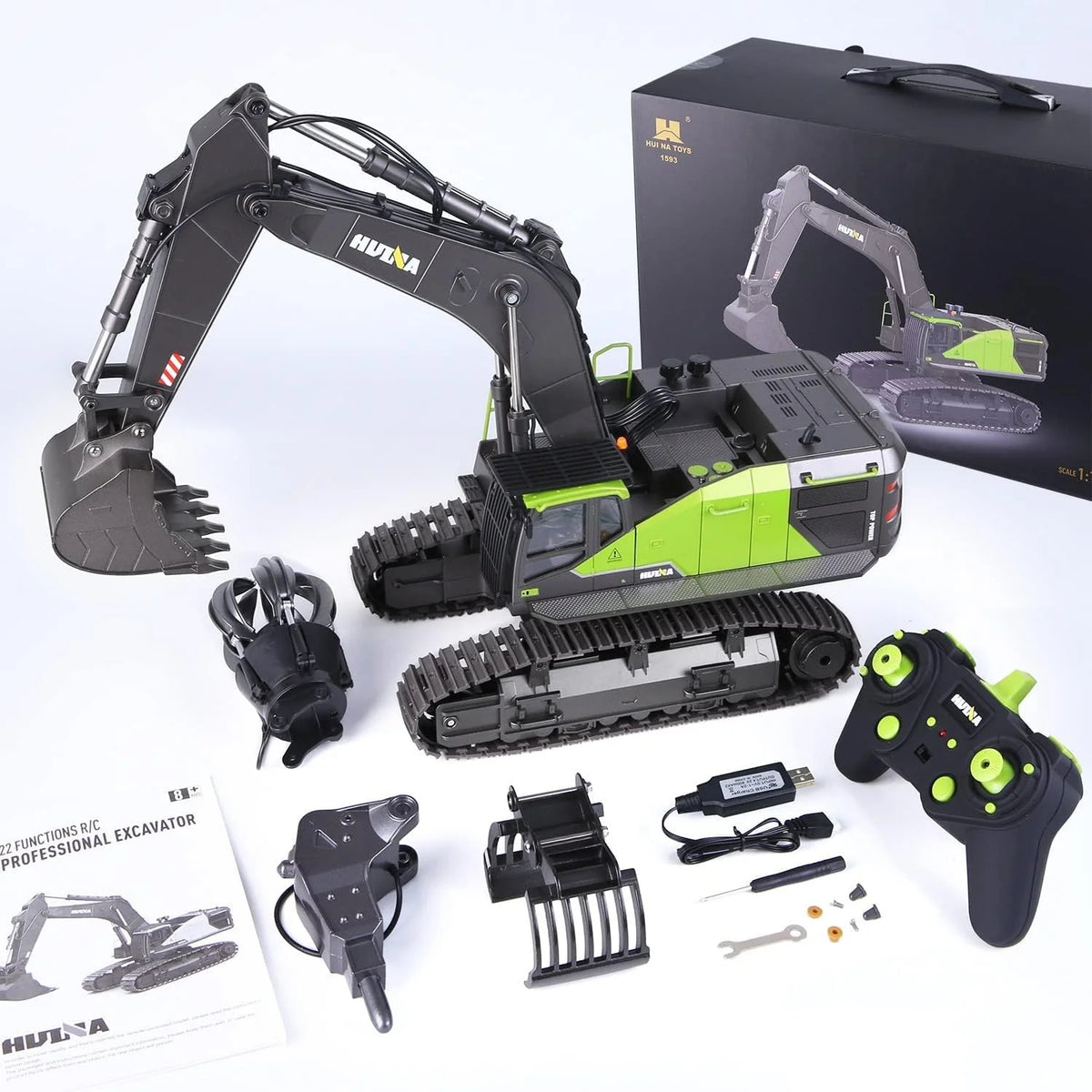 1:14 Excavadora Juguete Grande, 22 Canales Escavadoras Juguetes con todas las funciones, Excavadora Teledirigido RC +2 Baterías+3 Accesorios, Juguetes RC Pala, Gruas de Juguetes Niño 4 6 8 10 14+ Años