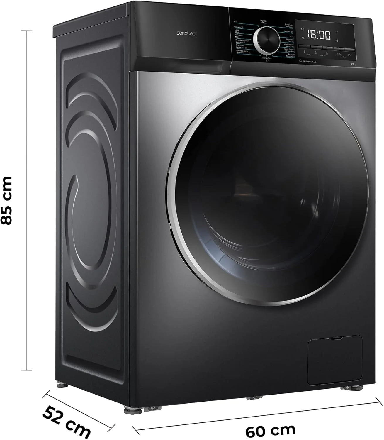 Lavadora 8Kg Carga Frontal Bolero Dresscode 8500 Inverter Steel A. 1900W, 1400 rpm, Motor Inverter Plus, Bajo Consumo, 16 Programas, SteamMax, Delay Start, Acero