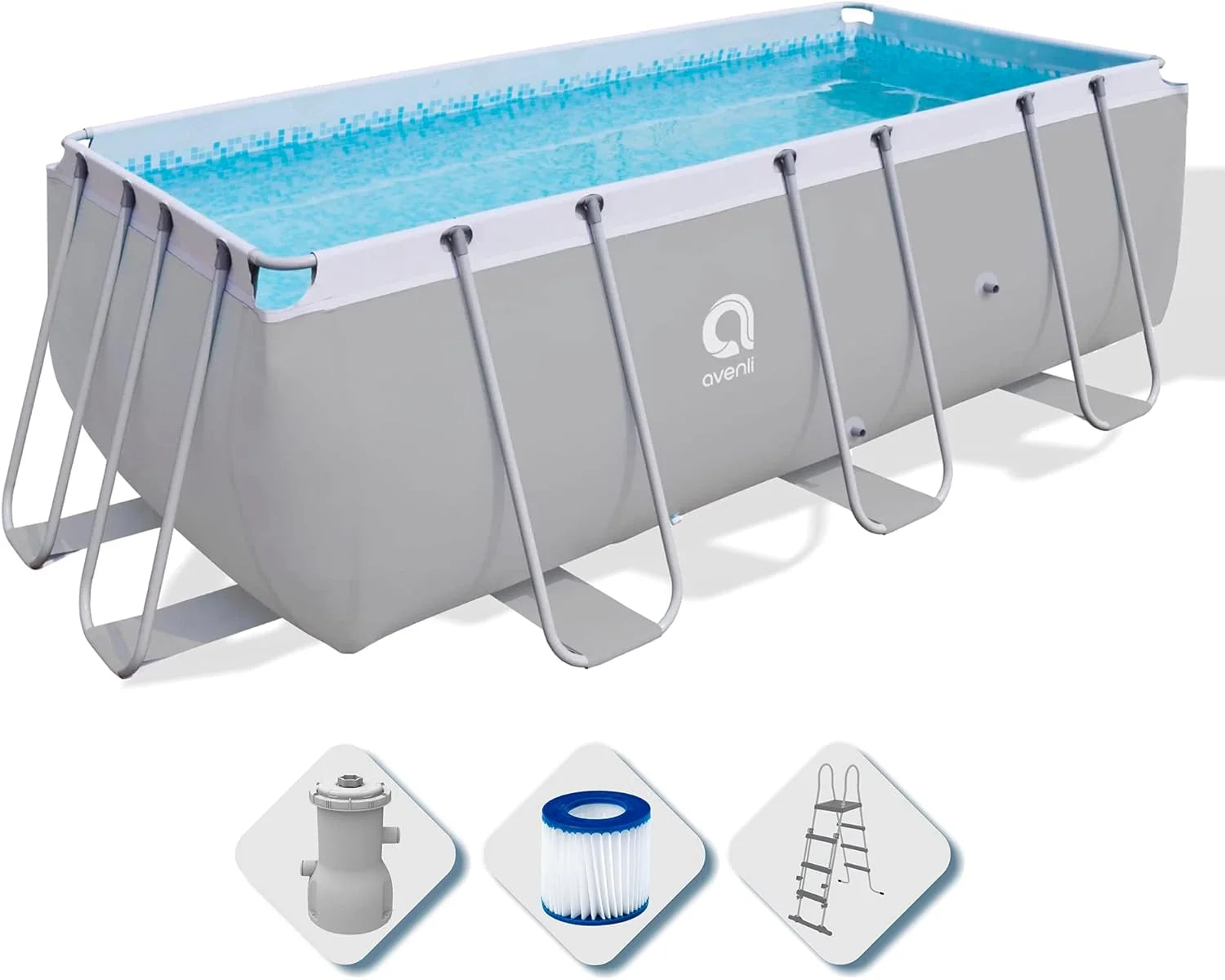 Avenli Suelo Piscina Rectangular con Estructura, 2343 Liters, Gris, 400 x 207 x 122 cm