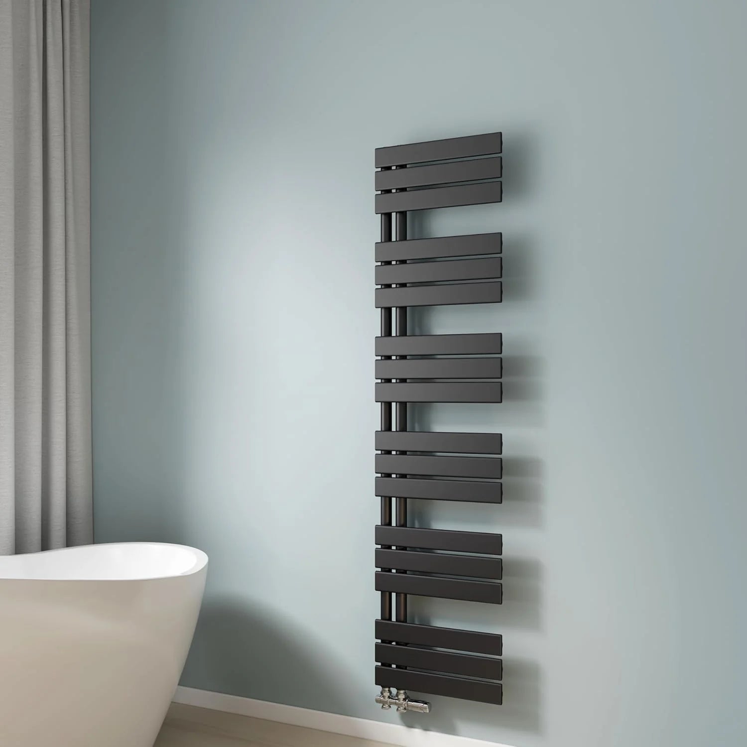 EMKE Toallero de Agua Caliente, 1599x400 mm, Radiador de Baño de Pared, Color Negro, 684W, Toallero Baño, Instalación Fácil, Diseño Moderno