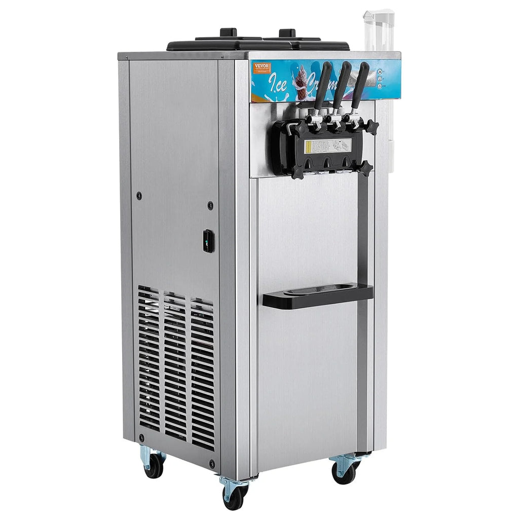 VEVOR Máquina de Helados Comercial 21-31 L/h 1500 W 3 Sabores Máquina para Hacer Helados 2 Tolvas de 5,5 L Independiente Pre-Refrigeración Limpieza Automática para Restaurante Bar Mercado Tienda