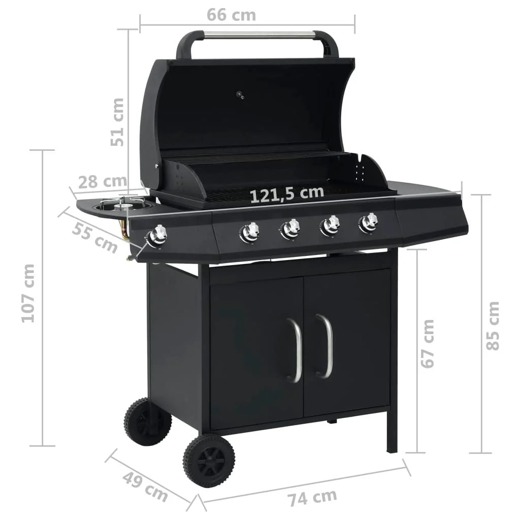 Barbacoa Grill De Gas 4+1 Quemadores Negro Vidaxl