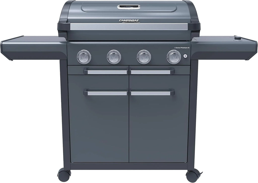 Campingaz Barbacoa de gas Serie 4 Premium S, parrilla de gas con 4 quemadores de acero inoxidable de 13,6 kW, 1 quemador lateral, tapa, termómetro, InstaClean Aqua, sistema modular culinario, cocina