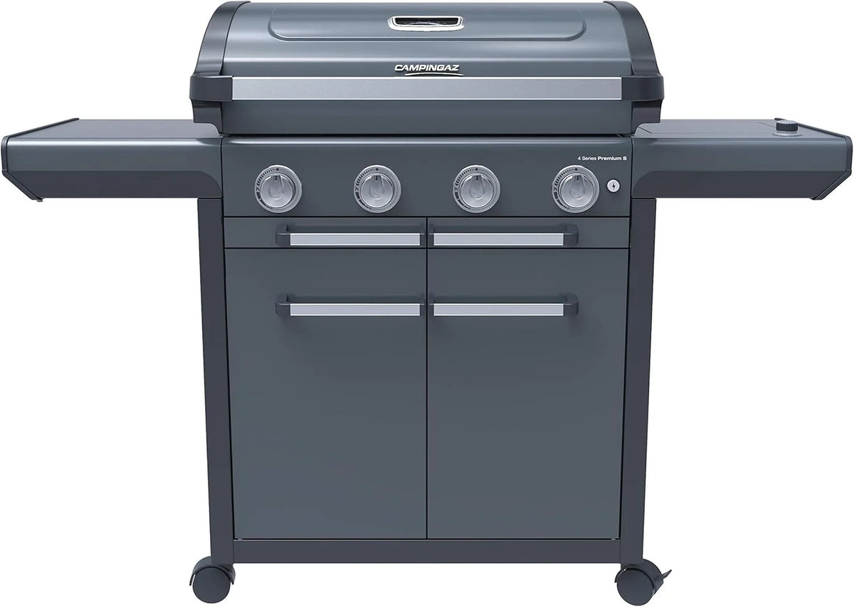 Campingaz Barbacoa de gas Serie 4 Premium S, parrilla de gas con 4 quemadores de acero inoxidable de 13,6 kW, 1 quemador lateral, tapa, termómetro, InstaClean Aqua, sistema modular culinario, cocina