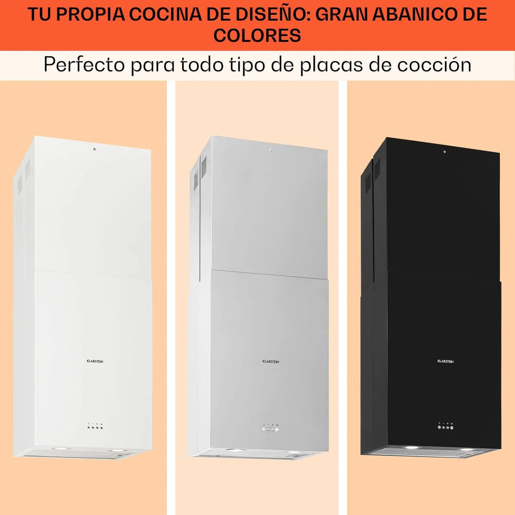Klarstein Campana Isla Cocina, Extractor para Islas, Campana Techo Flujo Aire 641m³/h, Temporizador, Extractora Isla Regulable, Humos 3 Modos y Filtros de Carbón Activo