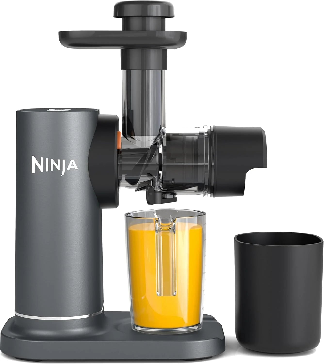 Ninja Licuadora de prensado en frío con jarra de 700 ml y recipiente para pulpa de 1,1 l para zumos y bebidas saludables, compacto, partes desmontables aptas para lavavajillas, gris, JC151EU