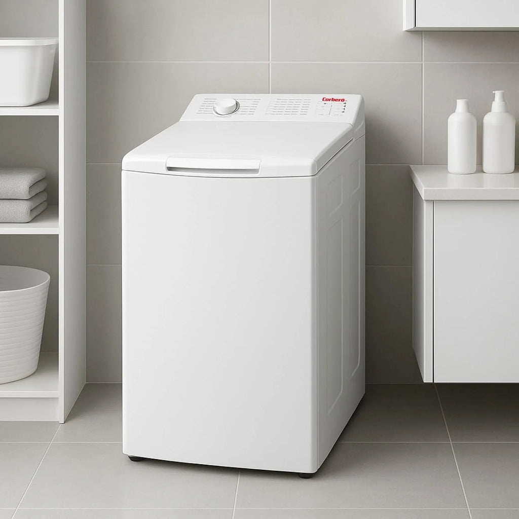 Corberó - Lavadora Carga Superior 6.5kg| CLACSM6524 | 1200 RPM | 16 Programas, Función Vapor, ECO, limpieza tambor| Inicio Diferido| Lavado Rápido | Planchado Fácil | Indicadores LED | Blanco