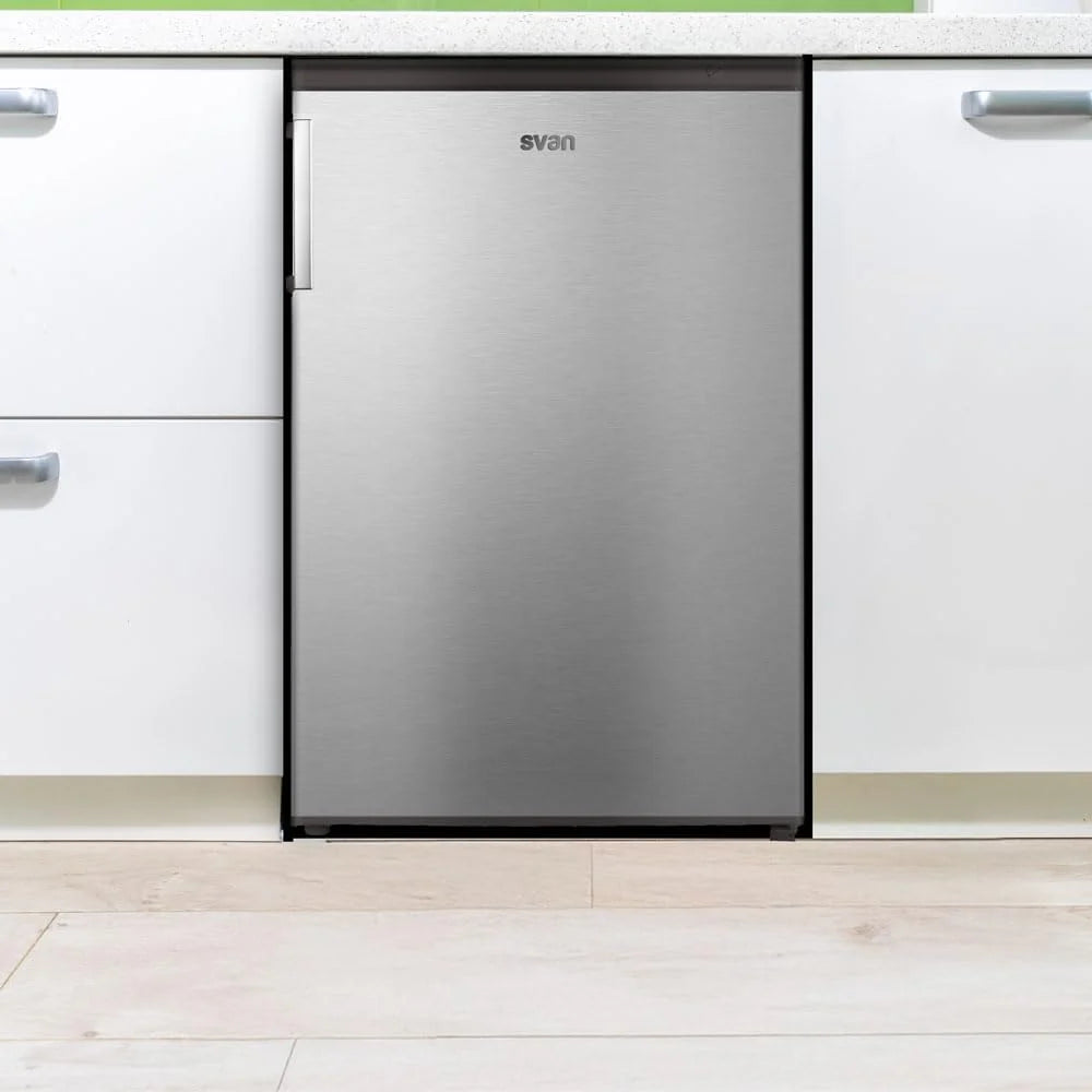 Svan Congelador vertical Inox SCV855500EX. Capacidad 85 Litros, Puerta Reversible, Bajo nivel Sonoro, Eficiencia Energética Clase E