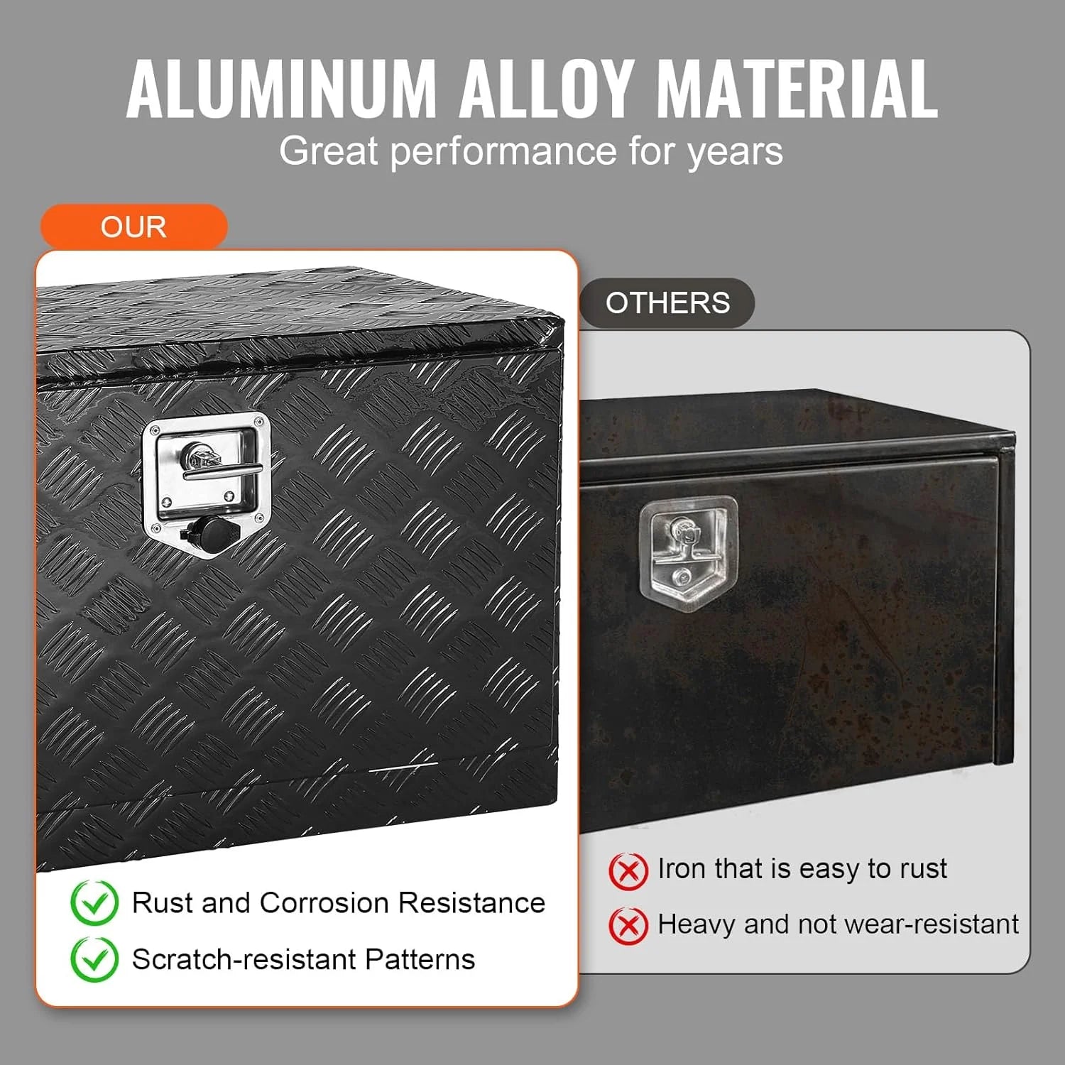 VEVOR Caja de Herramientas para Camión 914x432x457mm Caja de Bastidor Inferior Caja de Almacenamiento de Aleación de Aluminio Montaje Inferior con Cerradura y Llaves para Remolques, Camionetas, Negro