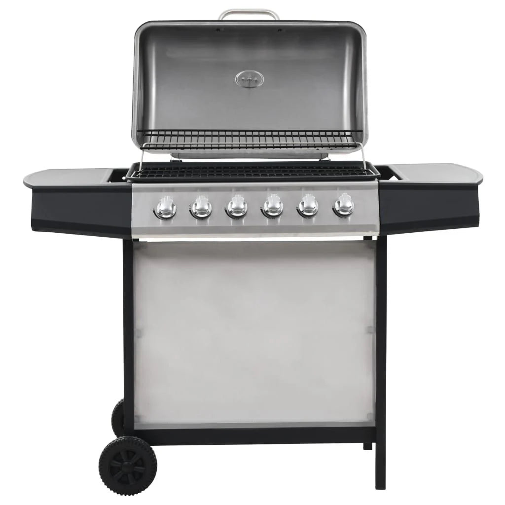 Barbacoa Portátil De Gas Con 6 Zonas Plateada Acero Inoxidable Vidaxl