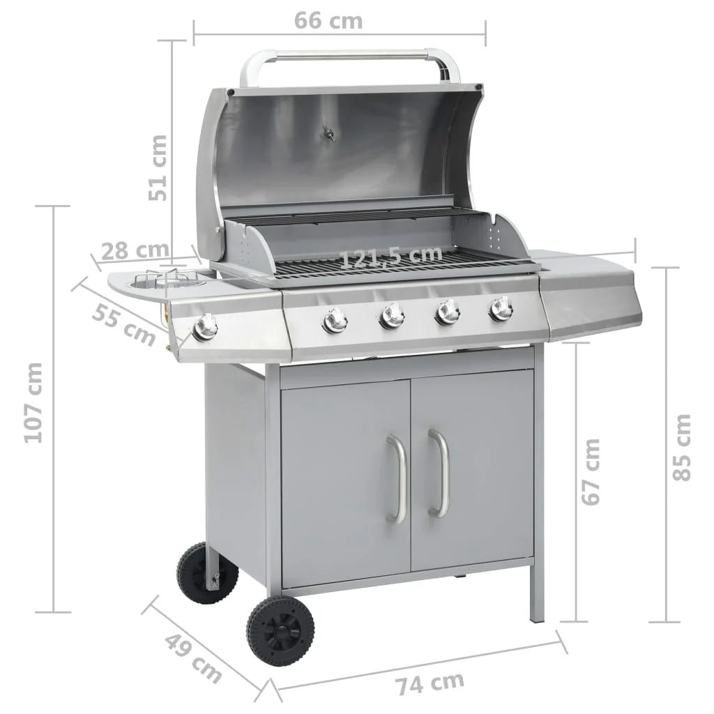 Barbacoa Grill De Gas 4+1 Quemadores Plateada Vidaxl