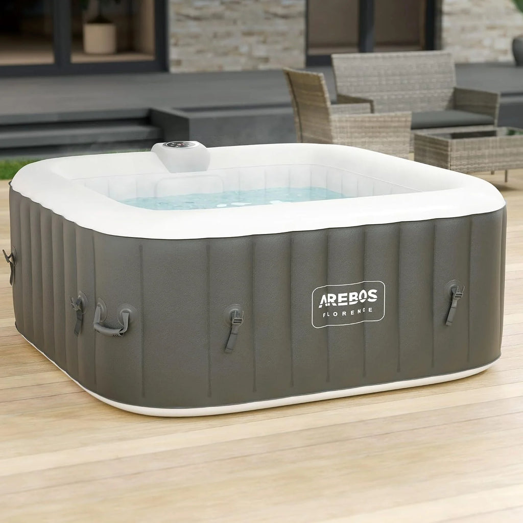 Arebos Nadmuchiwane | Whirlpool Pure | | 4 osoby | 130 dysz do masażu | Spa Dobre samopoczucie Ogrzewanie | 550 litrów | z pokrywą | Bubble Spa & Wellness masaż