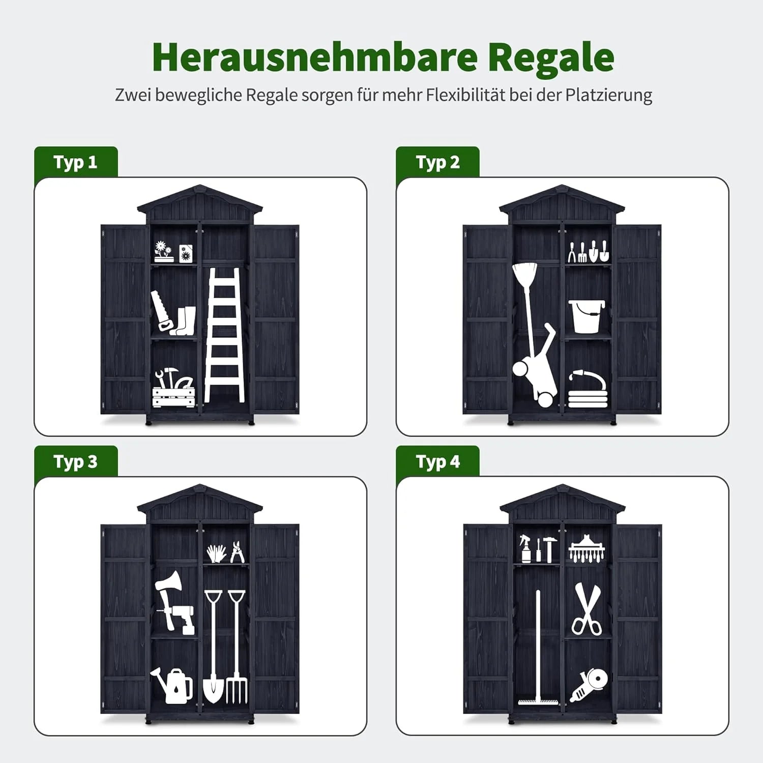 M MCombo Armario de jardín caseta de jardín de Madera Resistente a la Intemperie, Armario Exterior Impermeable con Suelo, para Uso Exterior balcón, 74×99×193 cm (Gris Antracita)