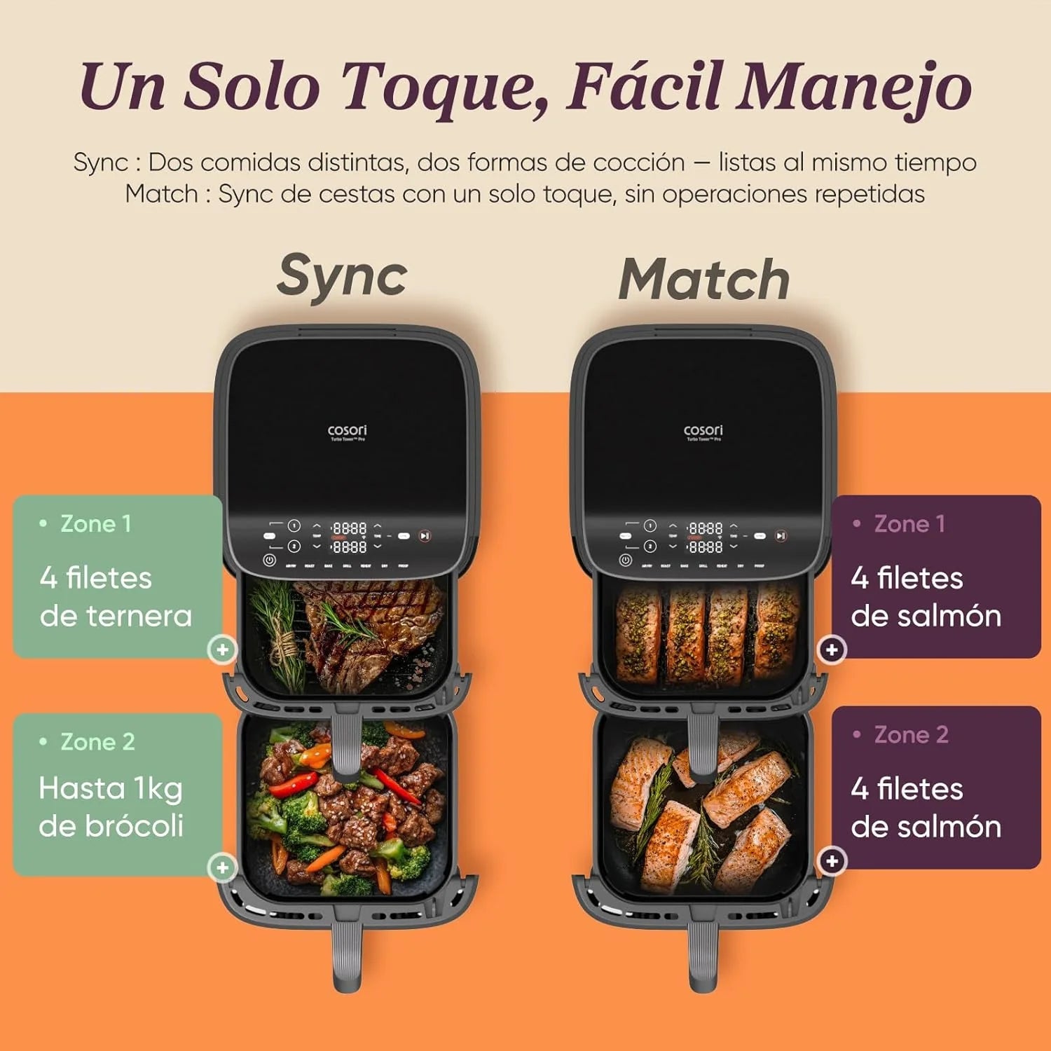 Cosori Turbo Tower Freidora de Aire10,8L con Cesta Verticales, Cocción en 3 Niveles que Ahorra Espacio, 2630 W, 6 funciones, 2 DC Motores, Más de 50 Recetas Completas en Línea