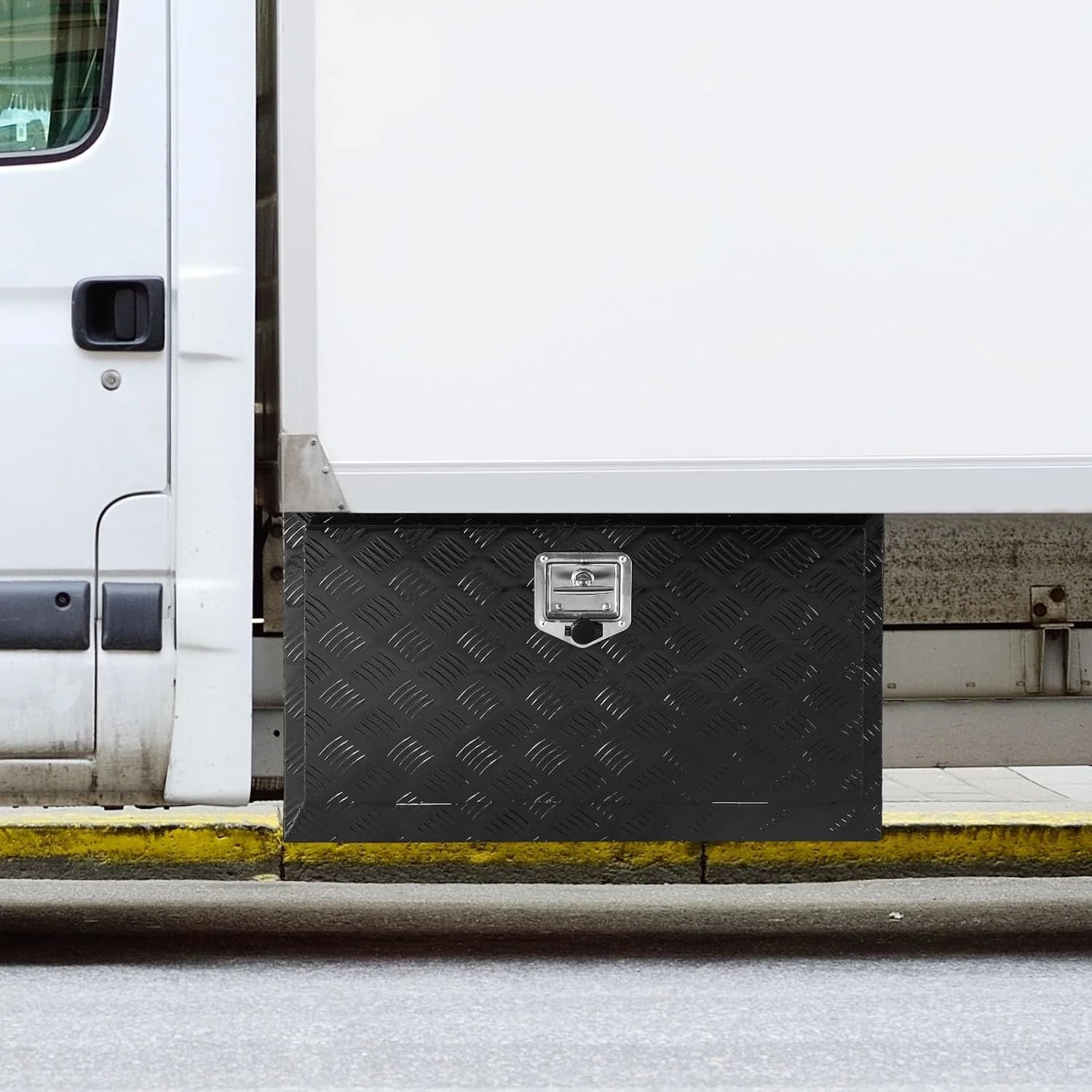 VEVOR Caja de Herramientas para Camión 914x432x457mm Caja de Bastidor Inferior Caja de Almacenamiento de Aleación de Aluminio Montaje Inferior con Cerradura y Llaves para Remolques, Camionetas, Negro