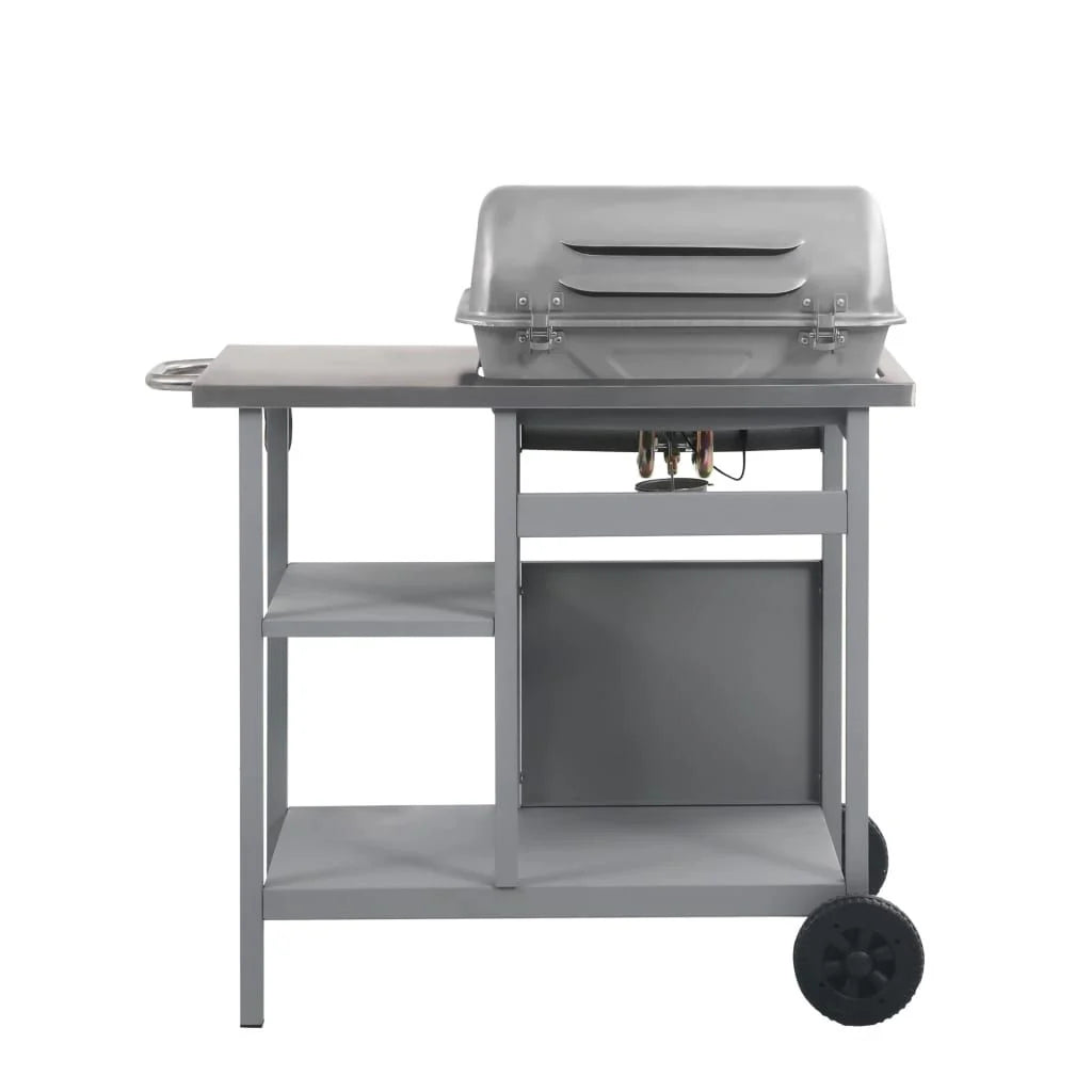 Barbacoa Portátil De Gas Con Mesita De 3 Estantes Plateado Vidaxl