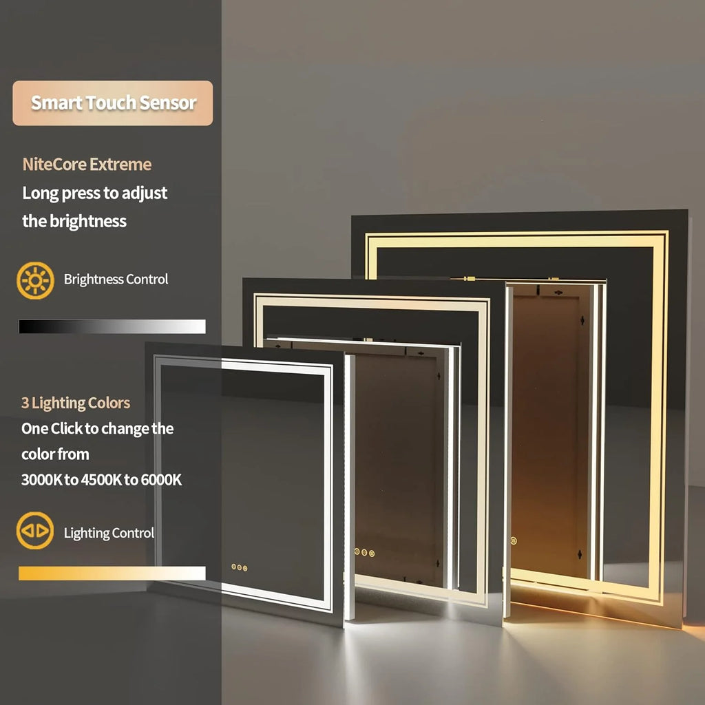 LUVODI Espejo Bano Led Cuadrado: 80x80 Espejos Baño Pared Antivaho Retroiluminado 80x80cm con Doble Fuente de Luz Led Interruptor Tactil Inteligente sin Marco para Maquillaje Cuardo de Baño Lavavo