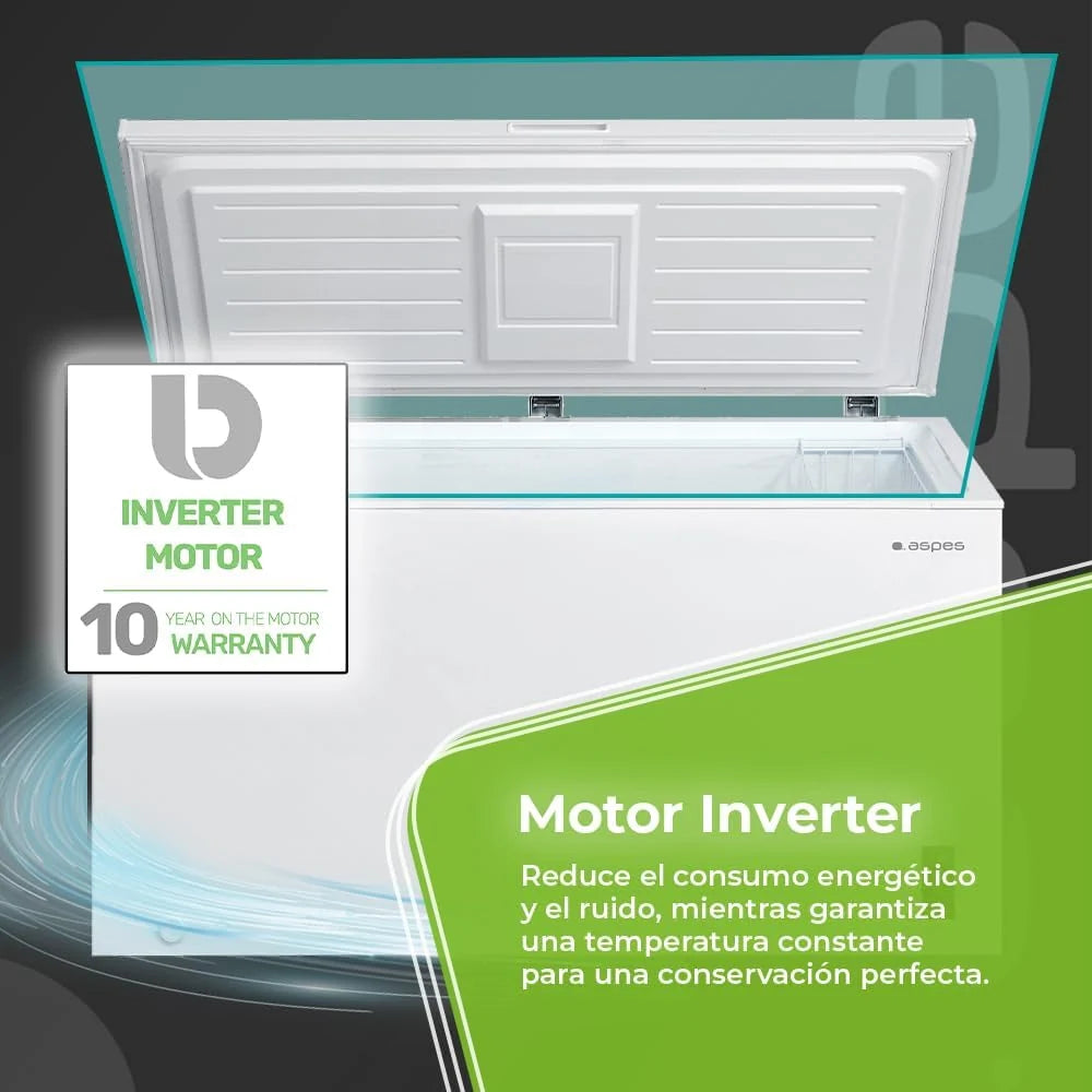 Aspes Congelador Horizontal Blanco ACHH4500EDC. Capacidad 418 Litros, Dual Cooling, 2 Cestas, Bajo Nivel Sonoro, Eficiencia Energética Clase E