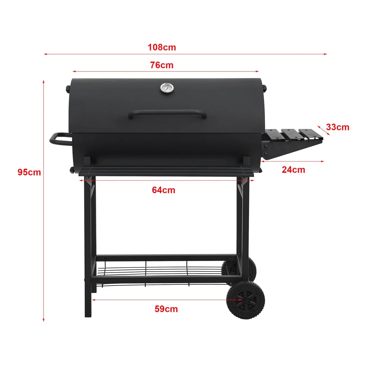 Barbacoa De Carbón Armento Con 2 Ruedas Termómetro Acero - Negro [casa.pro]