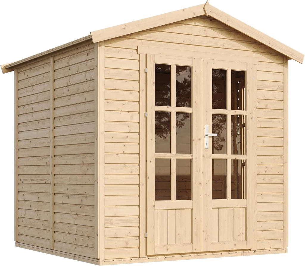 Caseta de Jardín de Madera con Tejas bituminosas Gris A233 x P222 x A233 cm, Oficina Caseta de Madera con Piso, Ventana, Puerta Doble, Cabaña de Jardín, Taller o Estudio de Jardín TIMBELA M351FB