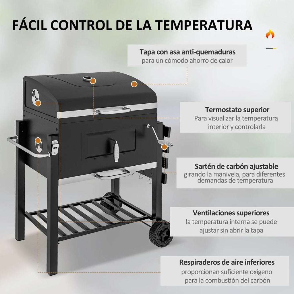 Barbacoa De Carbón Outsunny Acero Inoxidable 113x65x108 Cm Negro