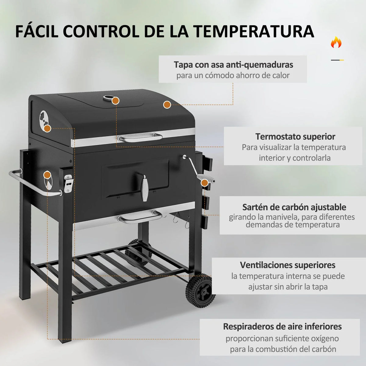 Barbacoa De Carbón Outsunny Acero Inoxidable 113x65x108 Cm Negro