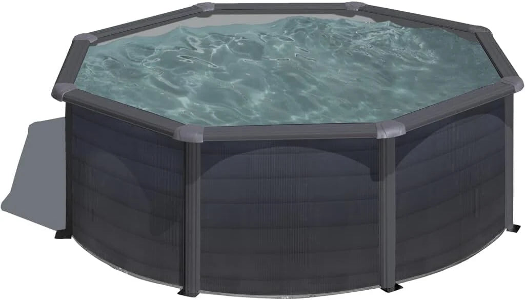 Gre KIT240GF Piscina de Acero Elevada, Redonda con Aspecto Acero Grafito, Piscinas Desmontables para Jardín, 240 x 120 cm, Kea