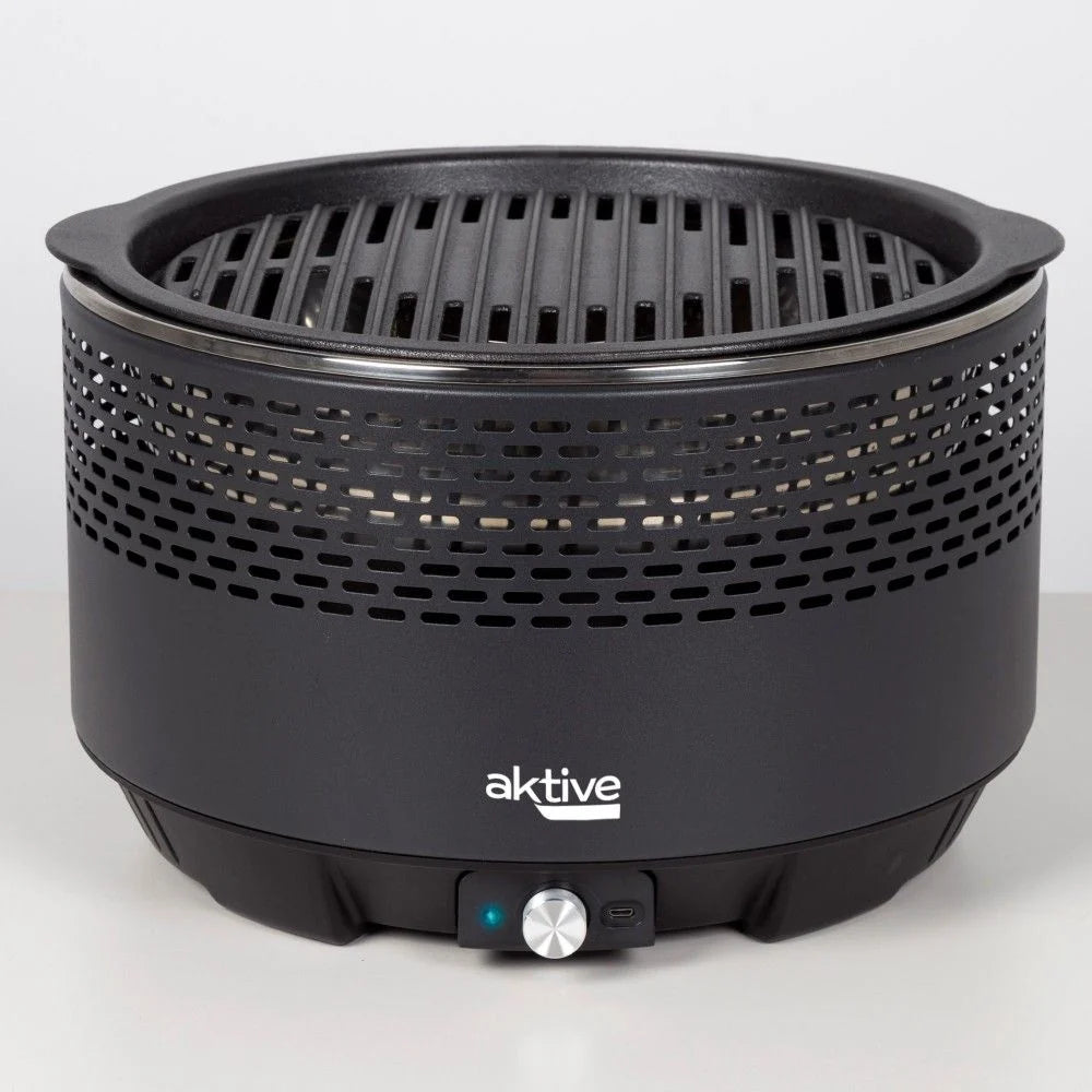 Barbacoa Portátil Negra A Carbón Sin Humo Aktive, Ø34x21,5cm, Con Protección Antigoteo