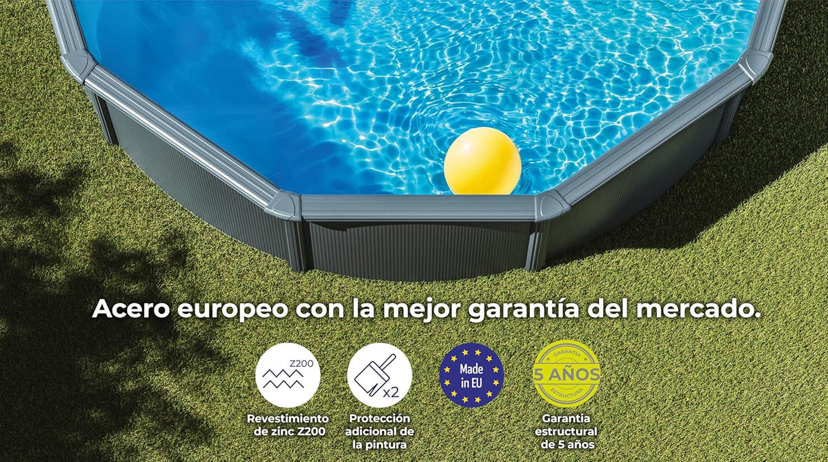 Gre KIT240GF Piscina de Acero Elevada, Redonda con Aspecto Acero Grafito, Piscinas Desmontables para Jardín, 240 x 120 cm, Kea