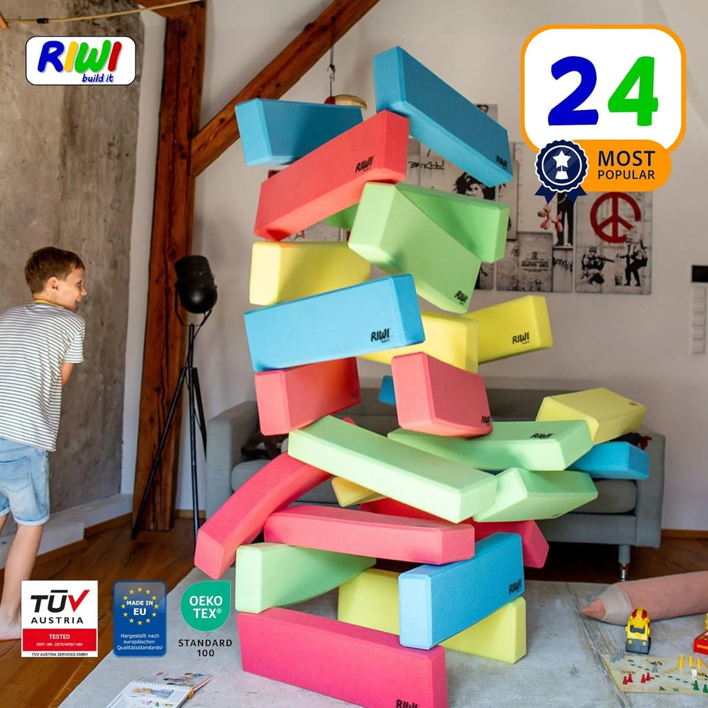 RIWI 24 Bloques de Construcción de Espuma XXL | Grandes y Blandos | Certificación TÜV Austria | Calidad del Jardín de Infancia | Terapia Ocupacional