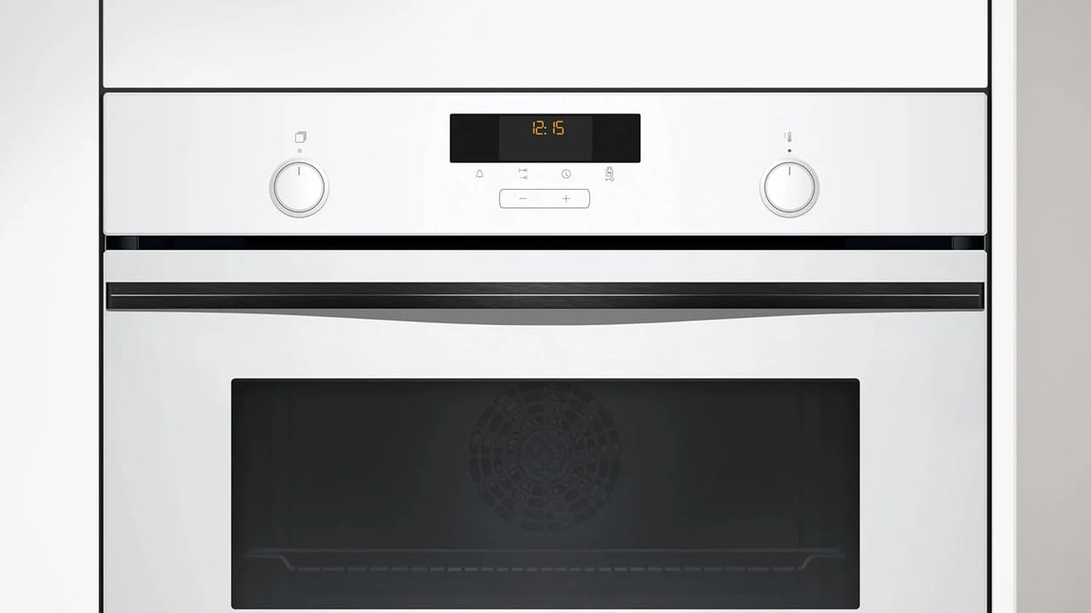 Balay - Horno compacto, 45 cm, Aire Caliente 3D, Aqualisis, Raíles Flex, Cristal blanco, 3CB5159B3