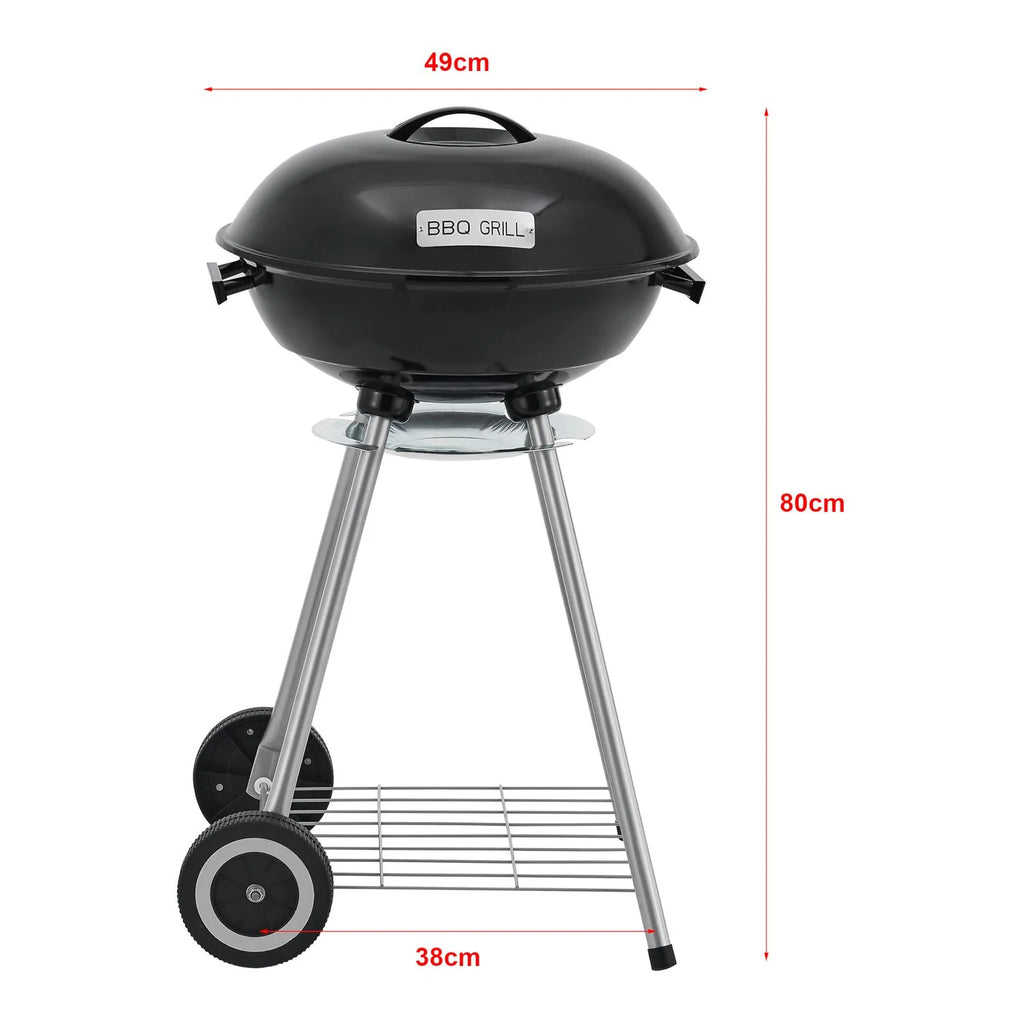 Barbacoa Redonda De Carbón Apricena Con Tapa 80x49x47cm - Negro [casa.pro]