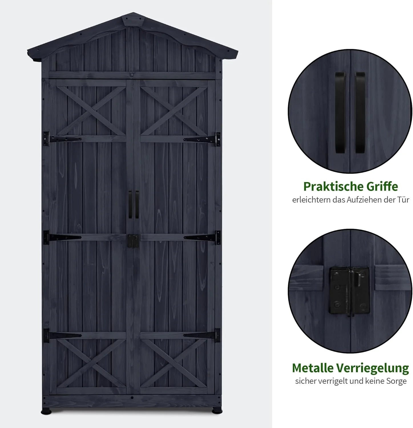 M MCombo Armario de jardín caseta de jardín de Madera Resistente a la Intemperie, Armario Exterior Impermeable con Suelo, para Uso Exterior balcón, 74×99×193 cm (Gris Antracita)