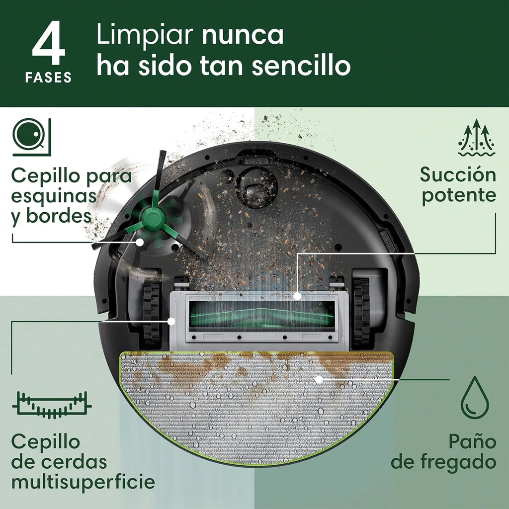 iRobot Roomba 105 Combo y Base AutoEmpty con autovaciado de 75 días, Aspirador y friegasuelos, Clearview LiDAR, 7000Pa,120 mins, SmartScrub, Evita obstáculos,Recarga y reanuda,App, 3 Modos Limpieza_N