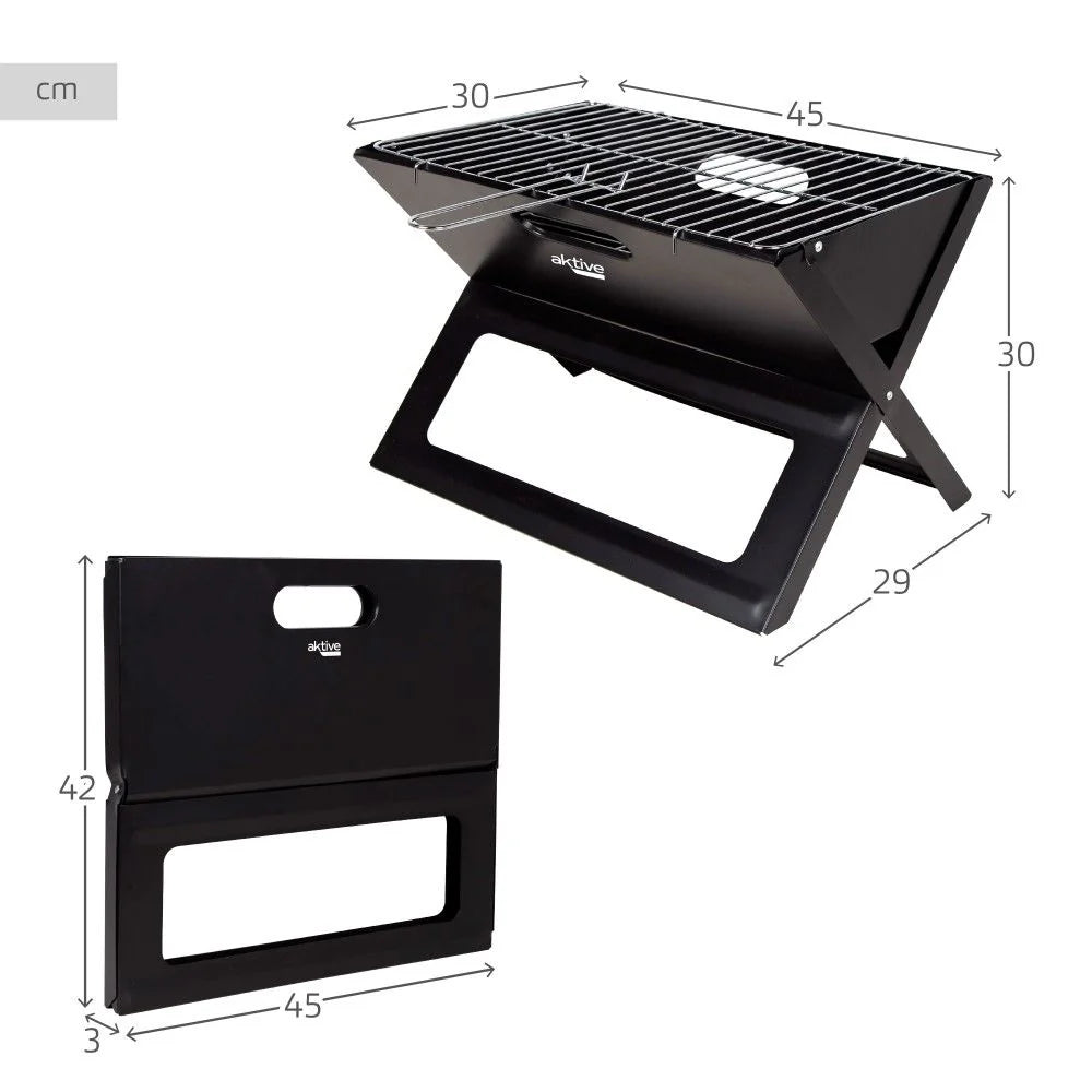 Barbacoa A Carbón Portátil Y Plegable Aktive, 45x29x30cm, De Acero, Con Asa De Transporte