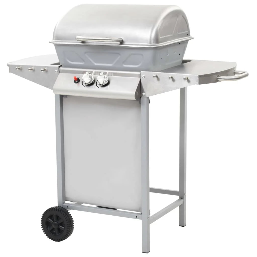 Barbacoa Portátil De Gas Con 2 Zonas Plateada Acero Inoxidable Vidaxl