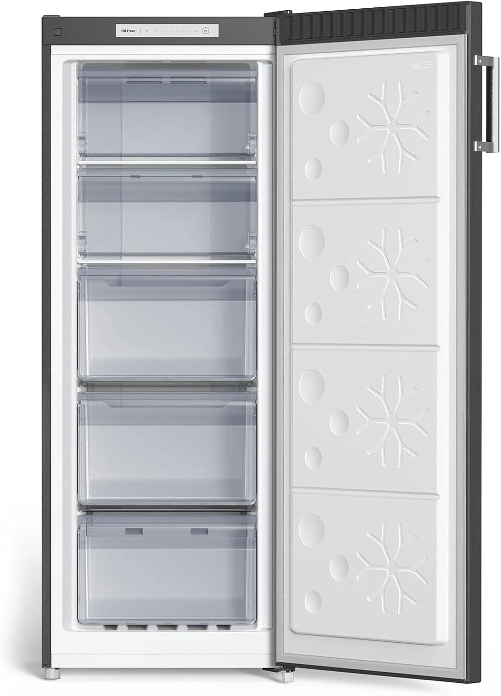CHiQ Congelador Vertical No frost 166L,FSD166NE4E, Cajones XL, Control de Temperatura Electrónico, Puertas Reversibles, Silencioso, Ice Box, Color Inox Negro, Clase Energética E