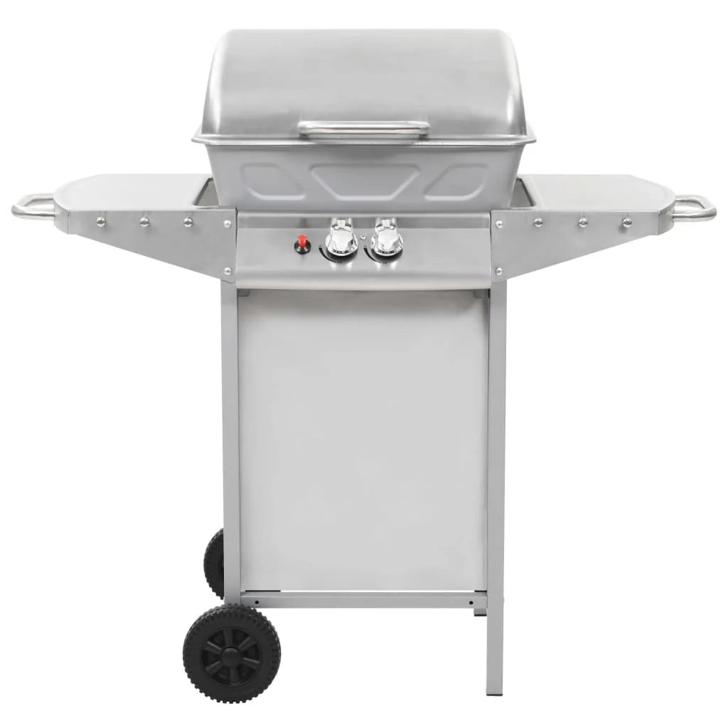 Barbacoa Portátil De Gas Con 2 Zonas Plateada Acero Inoxidable Vidaxl
