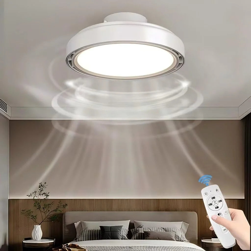 Silencioso Ventilador de Techo luz con Mando a distancia, Ventila Techo Sin Aspas con LED Moderno, 6 velocidades Reversibles, Smart Dimmable Ventilador Lámpara para Dormitorio Salón Bianco
