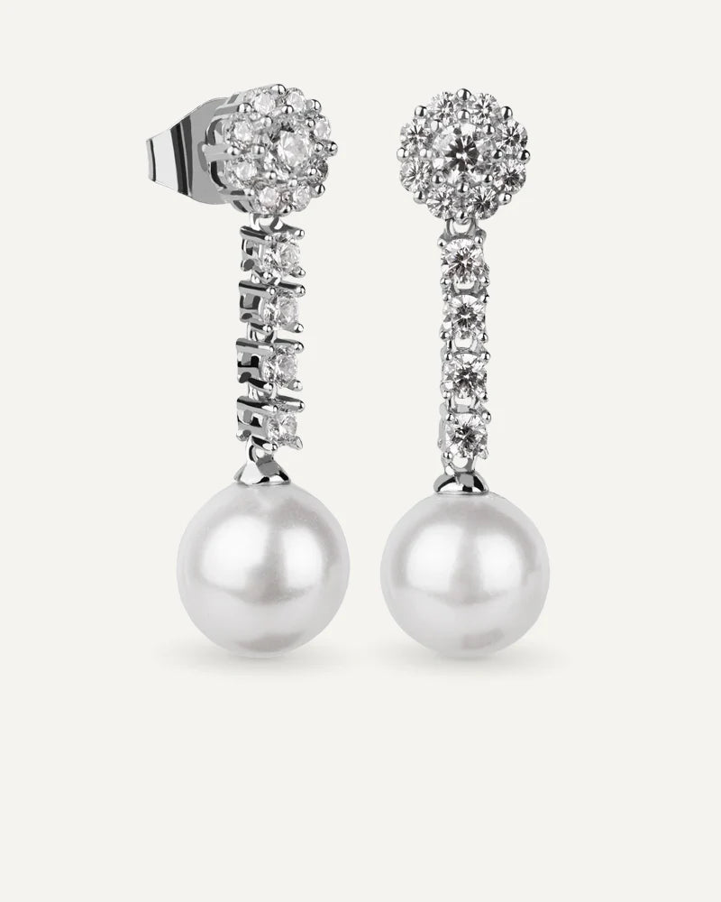 Pendientes circonitas EXCELEN STAR CUT y perla de concha